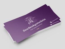 Mockup von unserm Gutschein. Illustration drachenfelsburg Text: Geschenkgutschein für sagenhaftes